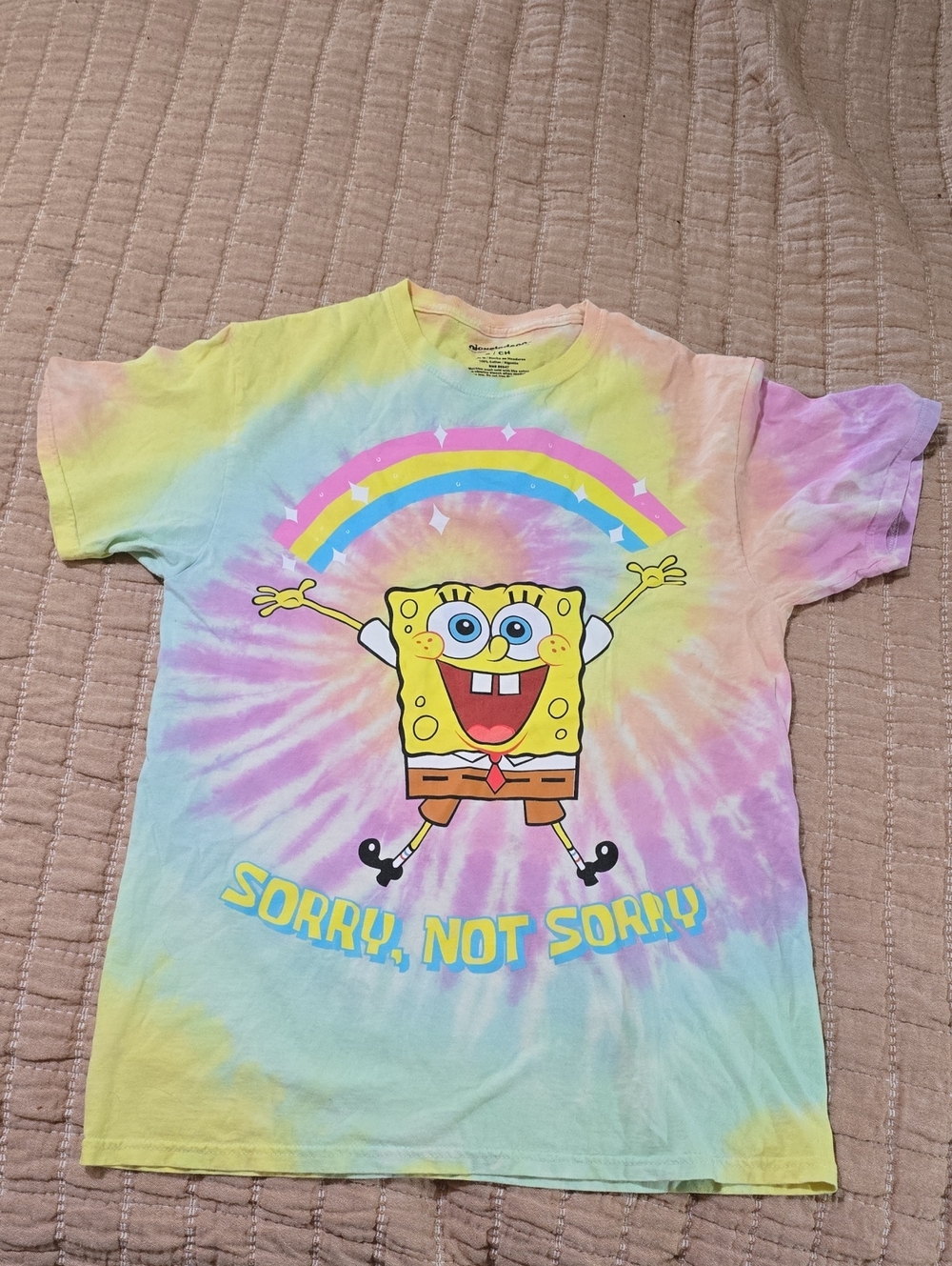 SpongeBob SquarePants Pastel Tie-Dye Tee with Rainbow Graphic